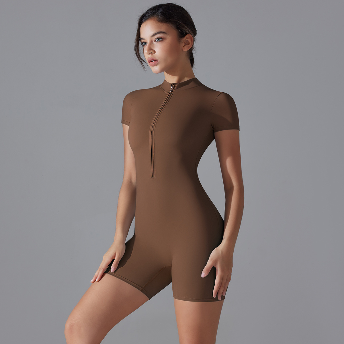 Womens Yoga Athletic Bodysuit High Neck Performance Activewear